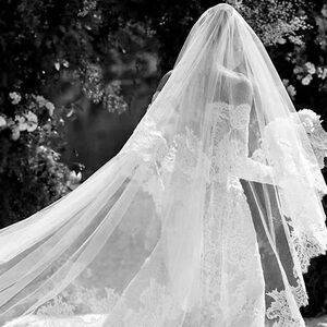 Cathedral length lace veil with blusher